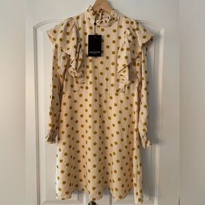 NWT Selected Femme Dress Cream Curry Polka Dots Lined Size 34 Ruffles